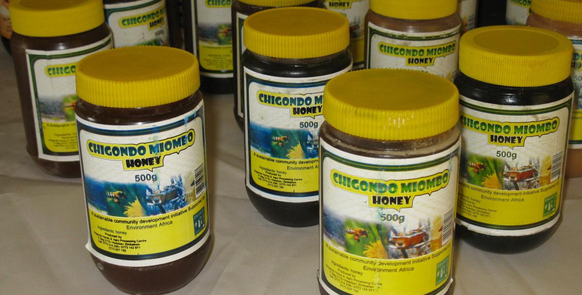 Honey jars produced by Environment Africa farmers